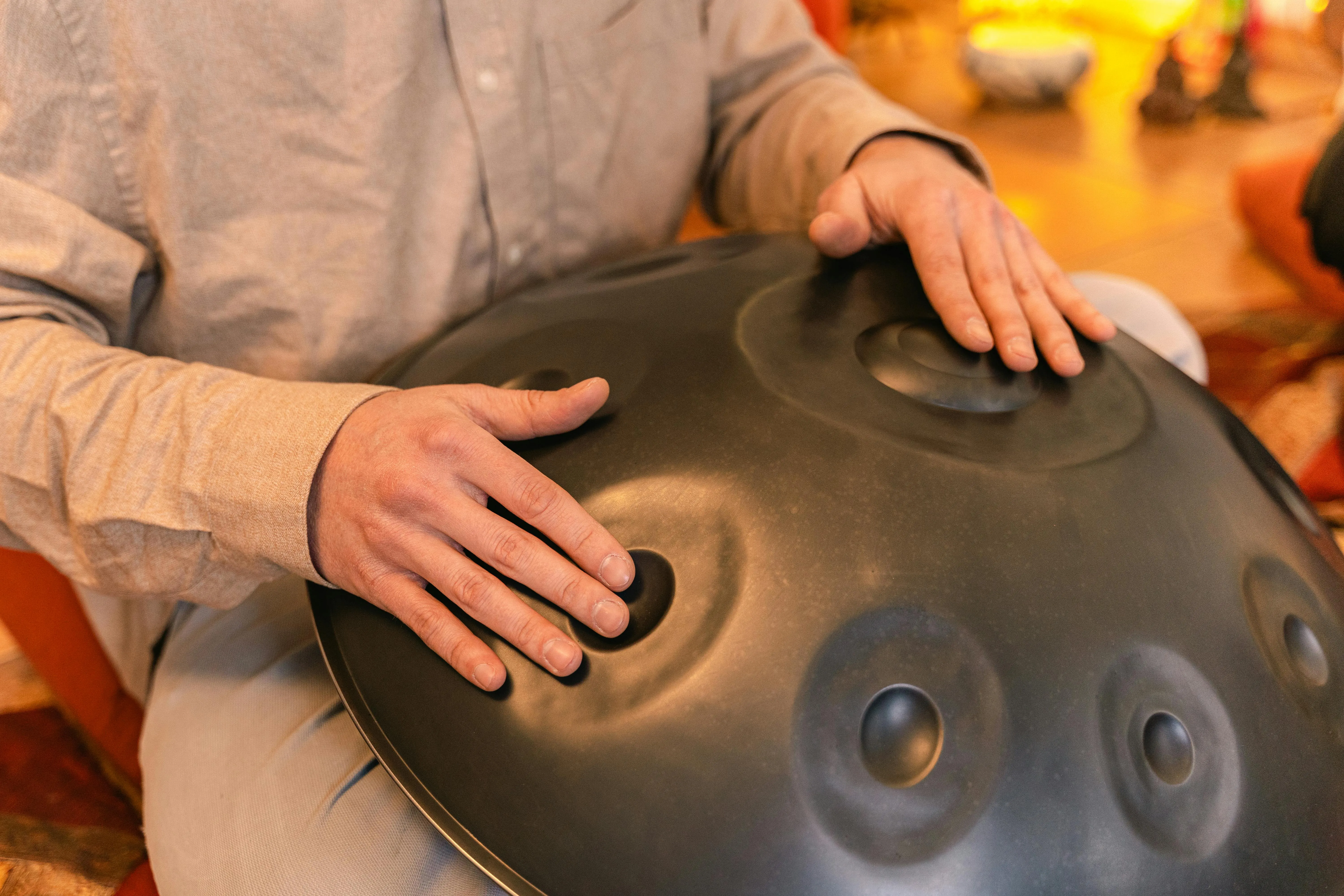 Handpan instrument displayed in a musical setting
